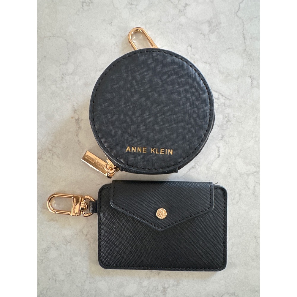NWOT Anne Klein Black Saffiano Coin Pouch and Card Case Set Rose Gold Hardware